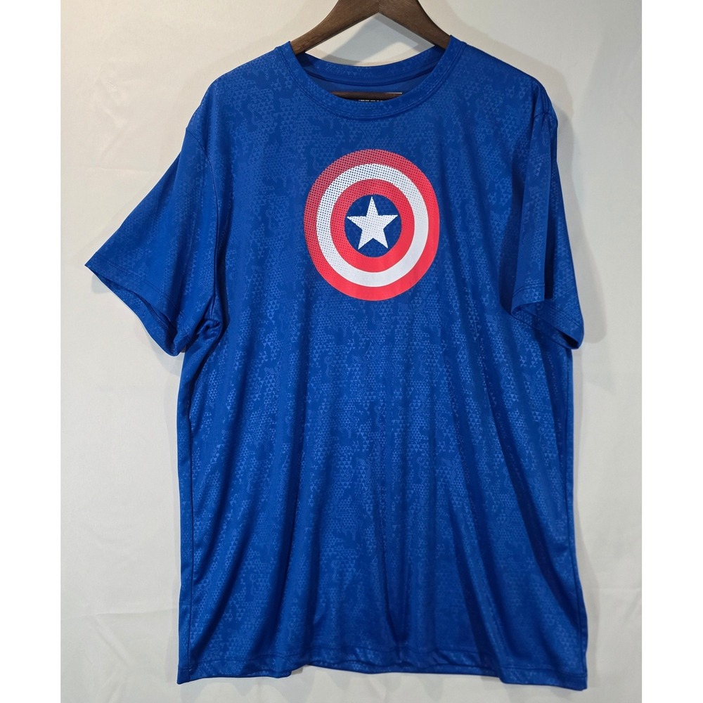 Marvel Captain America Shield Graphic‎ T Shirt Mens 2X Blue Polyester Athletic